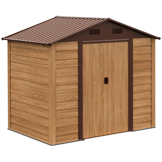 Outsunny 8' x 6' Outdoor Storage Shed, Garden Tool House with Foundation Kit, 4 Vents and 2 Easy Sliding Doors for Backyard, Patio, Garage, Lawn, Brown - WoodArtSupply