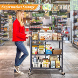 3 Tier Rolling Utility Foldable Cart - Metal Folding Cart with Wheels, Collapsible Service Cart Storage Shelf Rack for Kitchen Office Garage Plant Outdoor cart, Gray SAYZH