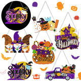 Chiisong 6 Pcs Halloween Diamond Art Painting Kits Hanging Sign Set Witch Pumpkin Gnome Glow in The Dark Diamond Art Painting Kits Halloween Hanger Adult 5d DIY Craft for Wall Door Window Porch Decor Chiisong