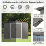 Goplus Outdoor Storage Shed, 8.5’ x 6.8’ x 6’ Weather-Resistant Utility Tool Organizer w/Foundation, 4 Louvers, Double Doors & Ramp, Galvanized Steel Tool Shed for Garden, Lawn, Yard Goplus