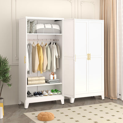 pozdeg 71" Metal Armoire Wardrobe Closet, Tall Clothing Storage Cabinet with Hanging Rods, Household Closet Organizers with Adjustable Shelves for Home Office or Gym (White)