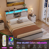 Maupvit Queen Size Farmhouse Bed Frame with 4 Drawers and LED Light, Sliding Barn Door Storage Shelves and Charging Station Metal Platform Bed Frame No Box Spring Needed, White Maupvit