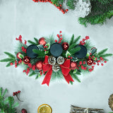 YULETIME 28" Christmas Triple Candelabrum, Holiday Candle Holder with Three Trays, Red Bowknot & Baubles, Natural Pine Cones, Red Berries, Green Leaves Holly, Spruce Branches, Pine Needles YULETIME
