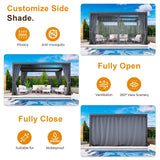 Louvered Pergola 12'x 16' with Curtains & Netting, Metal Outdoor Pergola with Adjustable Louvers Roof and Gutter System, Metal Hardtop Gazebo for Patio, Deck, Garden, Yard, Dark Gray FansaFurn