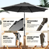 Ayge 9FT Large Outdoor Patio Umbrella Market Table Umbrella-UV Resistant, Easy Push Button Tilt and Crank, 8 Sturdy Fiberglass Ribs Heavy-Duty Pool Umbrella for Deck, Backyard,Garden, Yard,Black Ayge