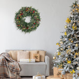 Christmas Wreath Snowy Pre-lit 24 inch with 50 Light & Pine Cone, Artificial Christmas Wreaths for Front Door with Lights, Wreath for Christmas Decoration Door Windows Wall Green HomeKaren
