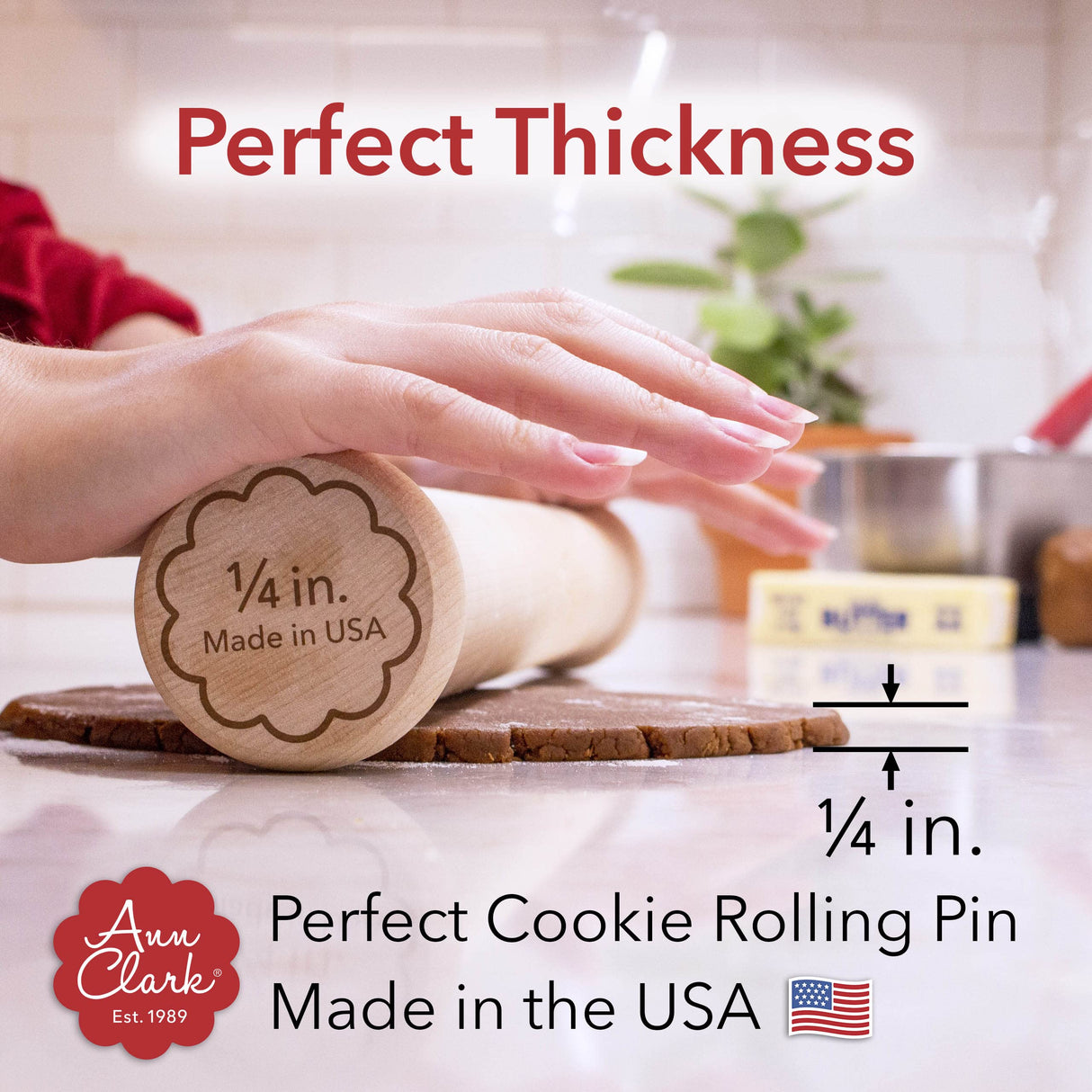Perfect Cookie Rolling Pin 1/4-in. Fixed Depth Hardwood Made in the USA by Ann Clark Ann Clark Cookie Cutters