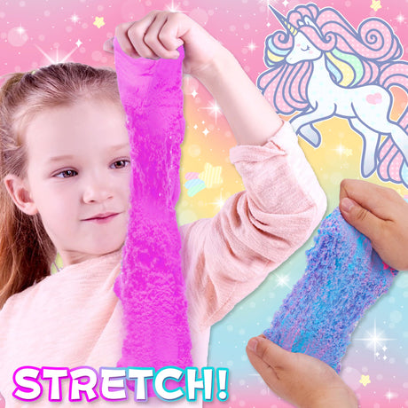 Carolart Unicorn Stretchy Cloud Sand,Blue & Pink Play Sand,Treasure Chest with Sensory Sand,Stretchable,Moldable,Expandable Cloud Slime,Tactile Fun Sensory Kit, Sensory Toys for Kids Ages 3+ Carolart