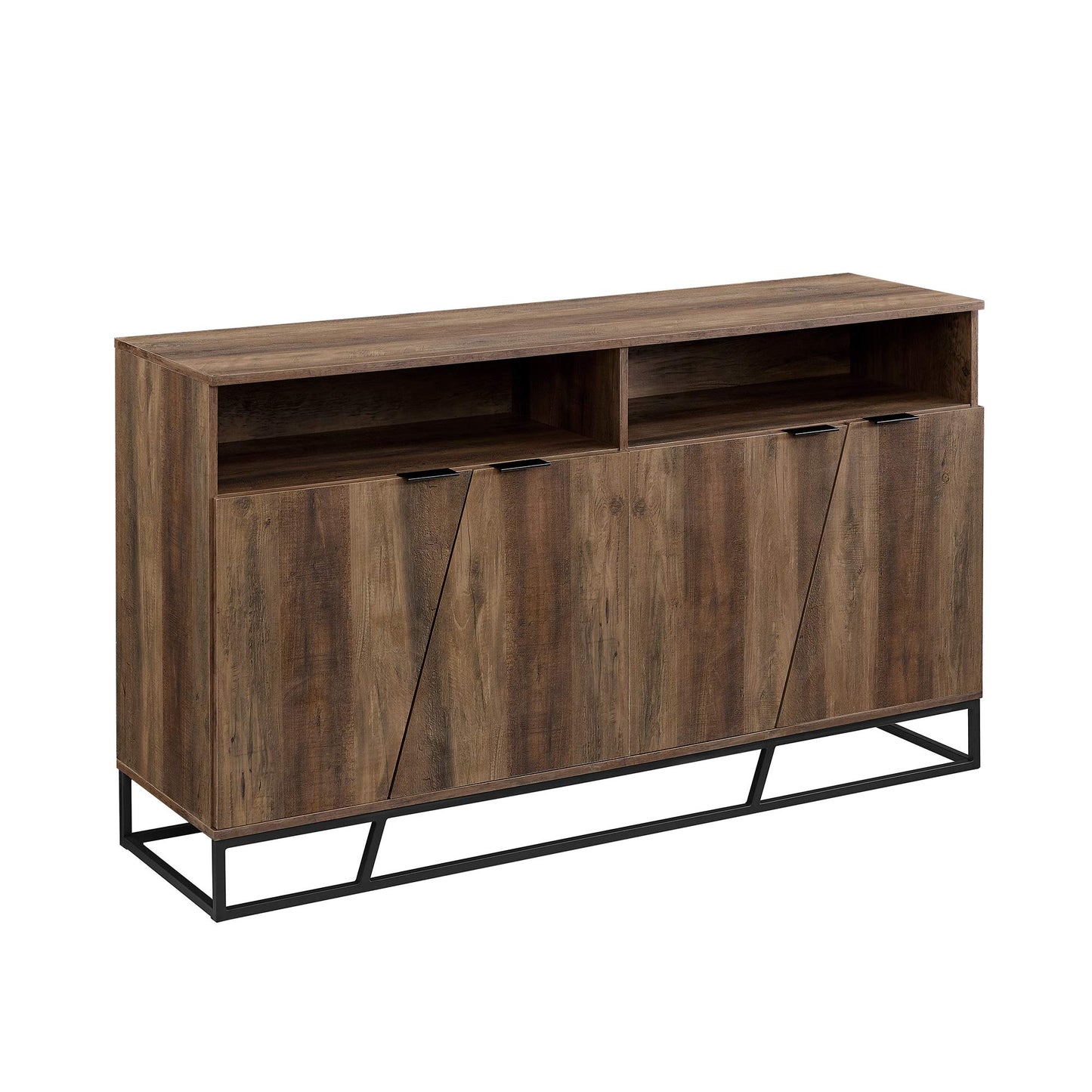 Walker Edison Angled Door Cabinet-Sideboard-Buffet with Open Shelf Storage, 58, Rustic Oak - WoodArtSupply