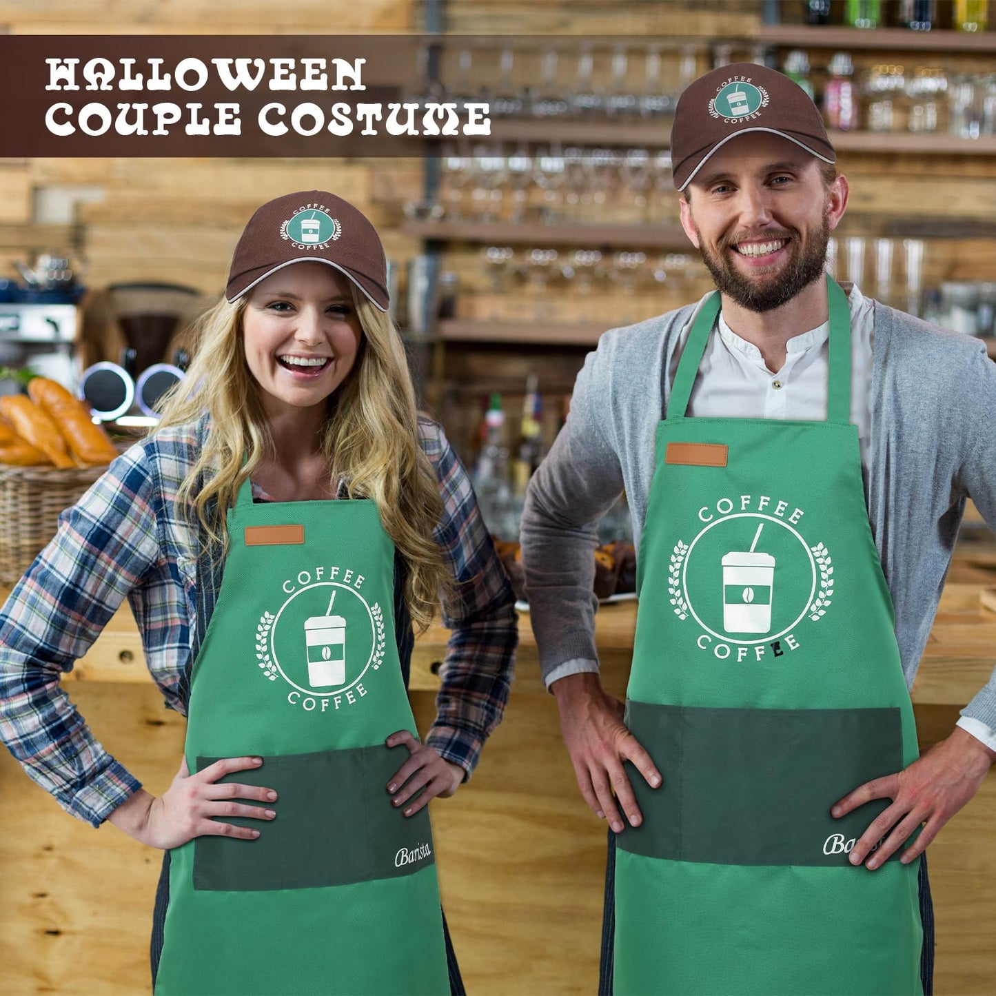 Zoooyawn 2 Set Barista 100 Days of School Costume Coffee Theme Costume 2 Apron 2 Hat for Man Women Kitchen Cooking