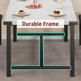 GarveeHome Extendable Dining Table Set for 4-6, Rectangle Large Extendable Kitchen Table with 2 Upholstered Benches & Metal Corner Protect for Dining, Apartment, Space Saving, Marble White GarveeHome