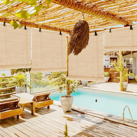 Lsjoaw Bamboo Blinds 34x63in/86x160cm Bamboo Roll Up Blind Shades Roller Window Shades Patio Shades Roll Up with Lift Bamboo Shades for Windows Porch Balcony Reed Shades,Bamboo Color Lsjoaw