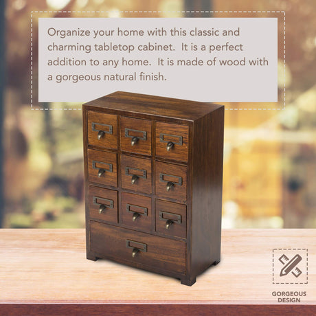Card Catalog Traditional Solid Wood Small Chinese Medicine Small Curio Cabinet l Vintage Retro Look Tea Storage Organizer Apothecary Drawer Dresser l Primo Supply