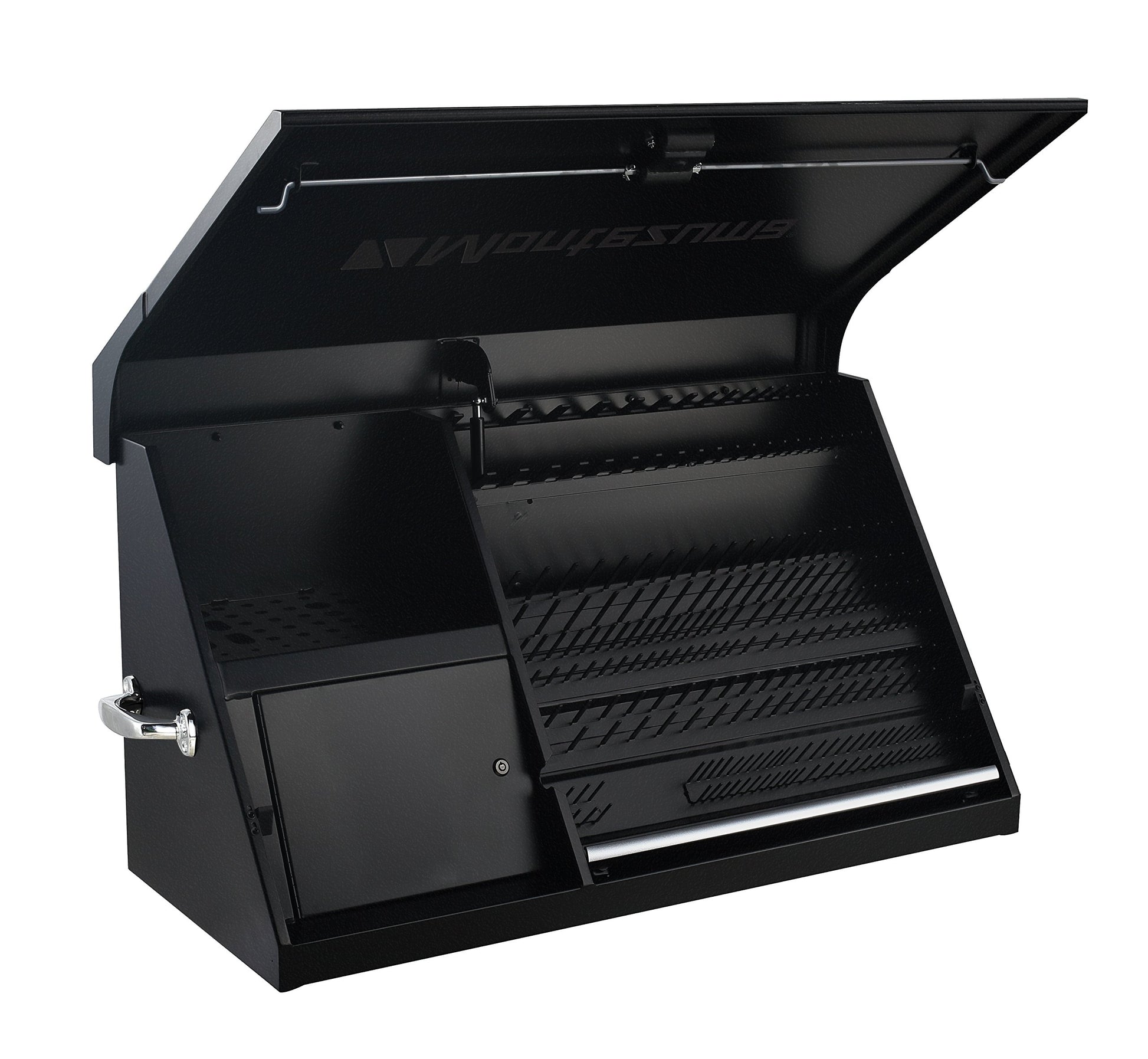 Montezuma 41" x 18" Heavy Duty Steel Triangle Toolbox (steel, flat black) - WoodArtSupply