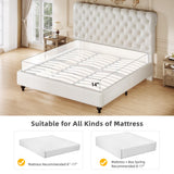 DWVO Queen Size Platform Bed Frame with 54" Tall Headboard, PU Leather Upholstered Platform Bed with Solid Wood Leg, Button Tufted, No Box Spring Needed, Easy Assembly, Beige DWVO