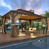 EROMMY 12' X 16' gazebos on Clearance, Hardtop Gazebo Aluminum Gazebos with Galvanized Steel Double Roof for Patio Lawn and Garden, Curtains and Netting Included, Dark Bronze EROMMY