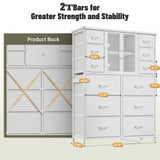 EnHomee Tall Dresser for Bedroom with 12 Drawer Dressers & Chests of Drawers for Closet with Power Outlets & LED Lights Sturdy White Dresser with PU Finish Wooden Top and Metal Frame Mesh Door EnHomee