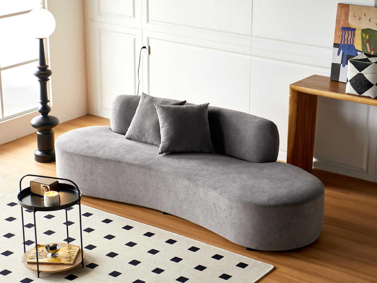 Container Furniture Direct 90" Curved Sofa with Throw Pillows, 4 Seater Luxury Velvet Couch with Half Moon Design and High-Density Foam, Ideal for Modern Living Room, Office & Apartment, Grey Container Furniture Direct