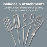 Hamilton Beach 6-Speed Electric Hand Mixer with Whisk, Traditional Beaters, Dough Hooks, Snap-On Storage Case, 275 Watts, Red Hamilton Beach