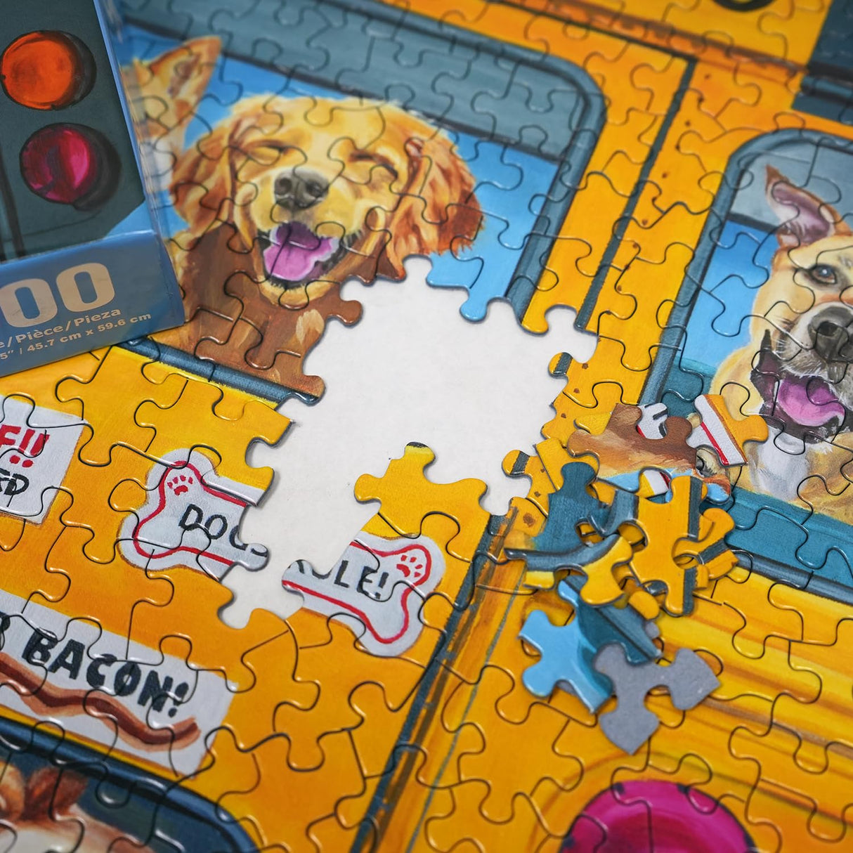 Springbok Happy Bus 500 Piece Jigsaw Puzzle for Adults and Kids - Dog Lovers Will Enjoy This Illustration by Artist Carol Luz of Lots of Happy Dogs on The schoolbus. Springbok