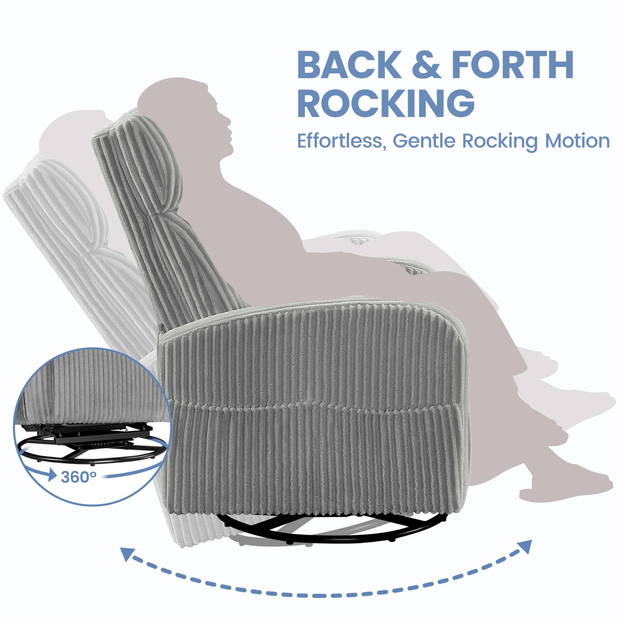Yaheetech 360° Swivel Glider Chair for Nursery, Rocking Chair Nursing Chair with Side Pockets, Corduroy Glider for Living Room with High Back Light Gray Yaheetech