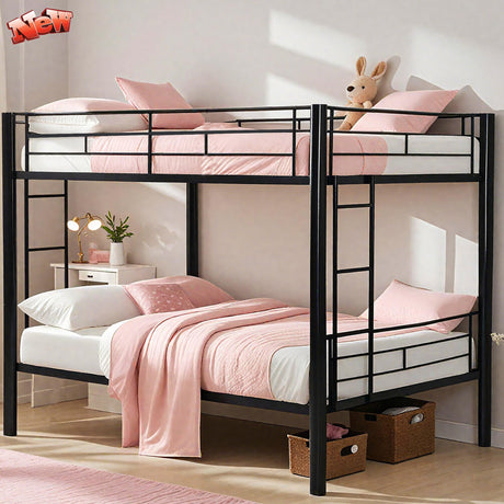 FUSVZ Metal Full Over Full Bunk Bed for Adults, Kids & Teens | Heavy Duty Convertible Bunk Bed with Sturdy Guard Rails & Dual Side Ladders | Space-Saving Durable Metal Frame | Weight Capacity 600LBS FUSVZ