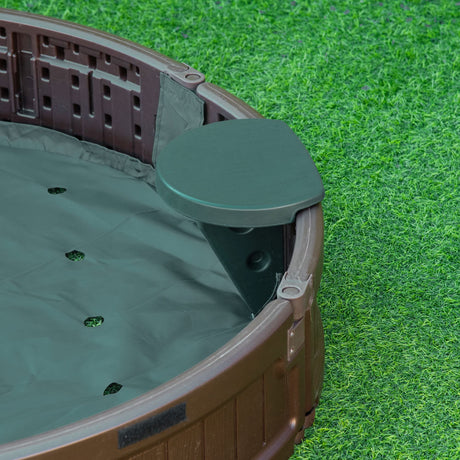 Outsunny Kids Outdoor Sandbox with Cover Garden Bed, Easy Assembly Children's Round Sandbox for Backyard, Brown, 48.5" x 48.5" x 8.75" Outsunny