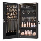 SONGMICS Mirror Jewelry Cabinet Armoire with Built-in LED Lights, Wall or Door Mounted Jewelry Storage Organizer, 3.8 x 14.6 x 26.4 Inches Hanging Mirror Cabinet, Gift Idea, Black UJJC050B01 SONGMICS