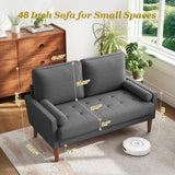 Loveseat Sofa with Solid Wood Legs, 48" Small Couches for Small Spaces, Love Seat for Living Room, Bedroom, Easy Assembly Mid Century Modern Couch with Throw Pillow for Apartment, Grey Vesgantti