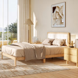 HOMCOM Full Size Bed Frame with Upholstered Headboard, Platform Bed Frame with Wooden Slats, No Box Spring Needed, Easy Assembly, Oak HOMCOM