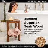 Teak Corner Shower Bench with Matching Soap Holder - Sturdy Waterproof Bathroom Stool Chair with Storage Shelf for Bathing Supplies - Bath Seat and Foot Rest for Shaving Legs - 15" x 15" x 18" Wooden Whimsy