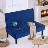 STHOUYN Mini Comfy Couch Armless Loveseat Sofa with USB Port, Velvet Couches for Small Spaces Living Room, Apartment Office Dorm (Navy Blue) STHOUYN