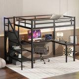 Linique Full-Size Gaming Loft Bed with Desk, LED Lights, and Wardrobe in Black Linique