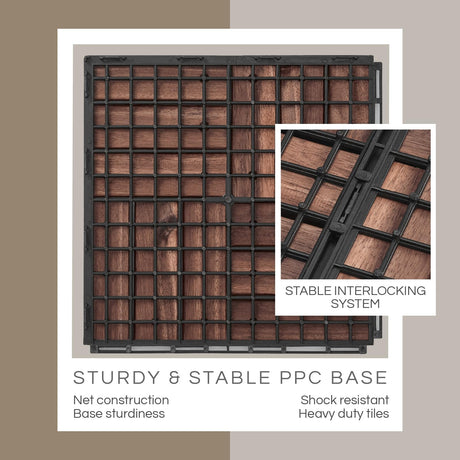 THYOI Deck Tiles, Patio Flooring - Outdoor Waterproof Acacia Wood Tiles for All Weather Use - Balcony, Backyard, Indoor & Outdoor (Dark Brown Crossed Pattern, 10 Pcs - 10 Square Ft) THYOI