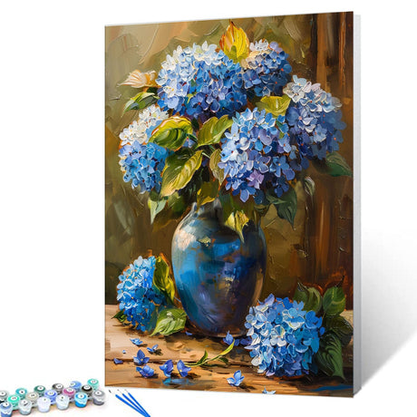 Tucocoo Vase of Hydrangea Paint by Number for Adults, DIY Easy Oil Painting Kits on Canvas with Brushes and Acrylic Paints, Blue Floral Vintage Art Picture for Home Decor Gifts 16x20 inch (Frameless) Tucocoo