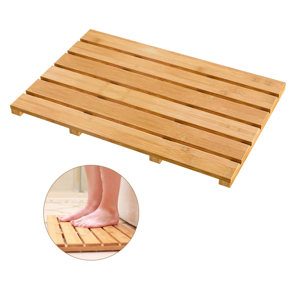 Bath Mat for Luxury Shower - Non-Slip Bamboo Sturdy Water Proof Bathroom Carpet for Indoor or Outdoor Use Bamfan