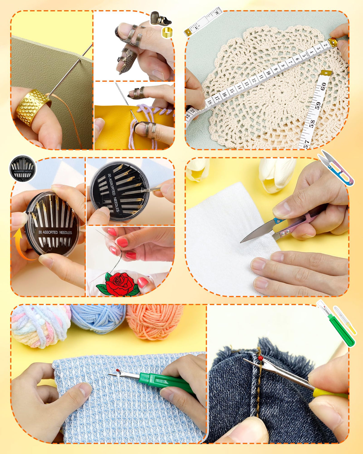 FIVEIZERO Needle Threaders Kit, 24 PCS Needle Threader for Hand Sewing, Needles Threader for Swing & Embroidery Floss with Embroidery Needles, Seam Ripper, Thread Snips, Thimble and Measuring Tape FIVEIZERO