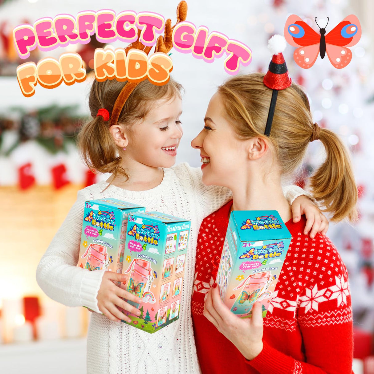 MDCGFOD Decorate Your Own DIY Water Bottle Butterfly Decorating Kit - Arts & Craft Kits for 4-10 Year Olds + Babies BoysGirlsJoys Kids Birthday Xmas Gift Box MDCGFOD