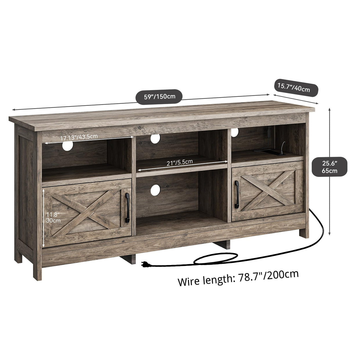 YITAHOME TV Stand for 65 Inch TVs, Entertainment Center with Storage Cabinets, Power Outlet & LED Light, Media Console Living Room Furniture, Washed Gray YITAHOME