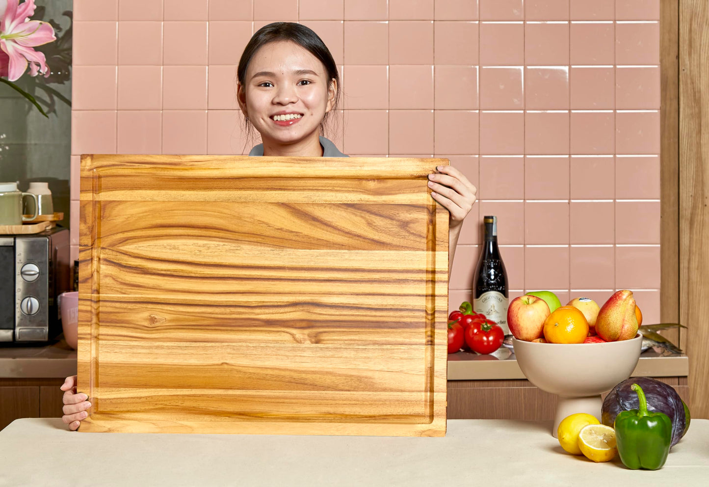 Bearchop Acacia Wood Cutting Boards for Kitchen, [20" x 15" x 1.25"] Large Edge Grain Cutting Boards, Solid Wood Butcher Block Cutting Board with Juice Grooves and Handle,Knife Friendly and Reversible