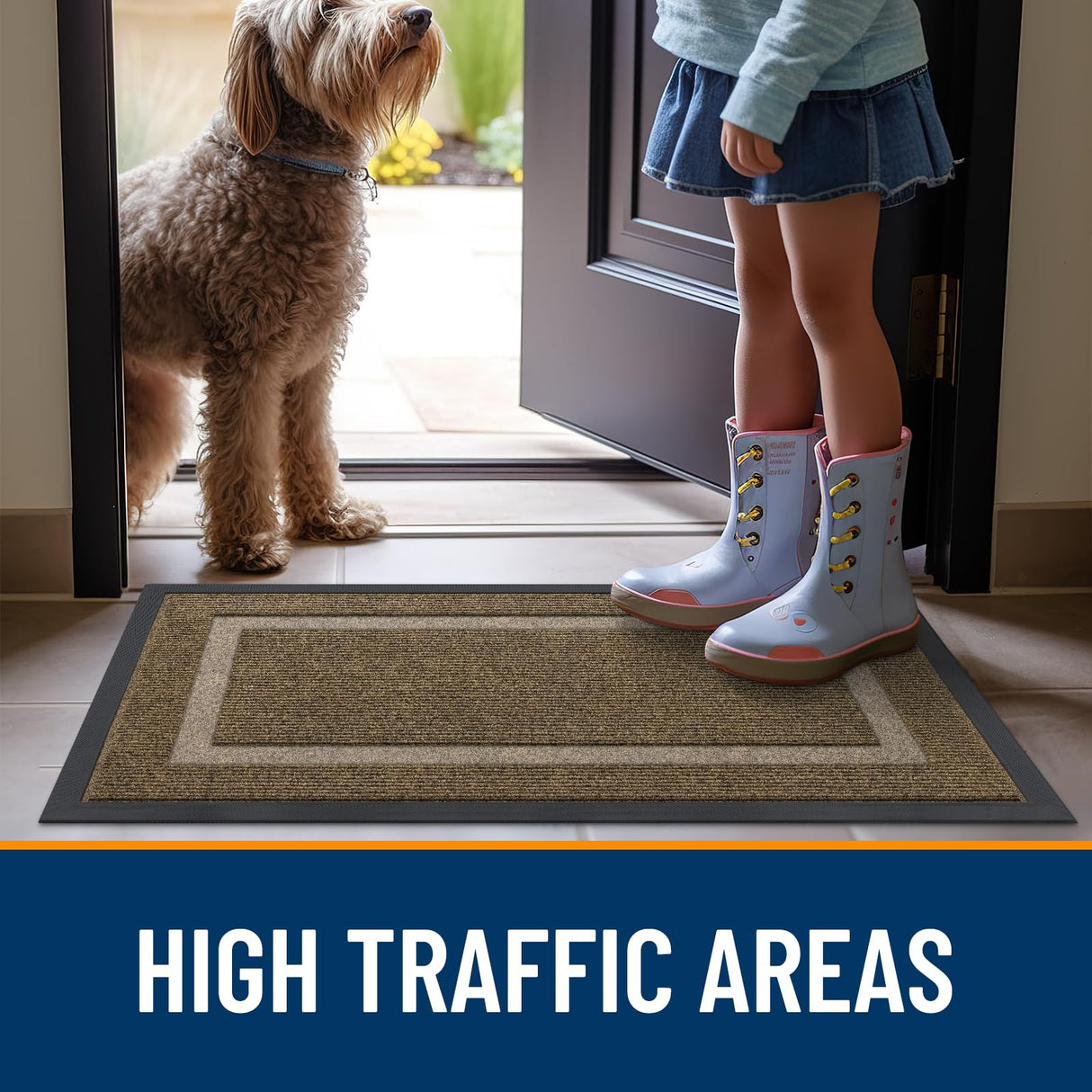 OLANLY Front Door Mat Indoor Outdoor Entrance, Waterproof All-Season, All-Weather Doormat, Sturdy Natural Rubber, Fade Resistant, Low Profile, Easy Clean Patio Porch Entryway Mat, 29.5x17, Brown OLANLY