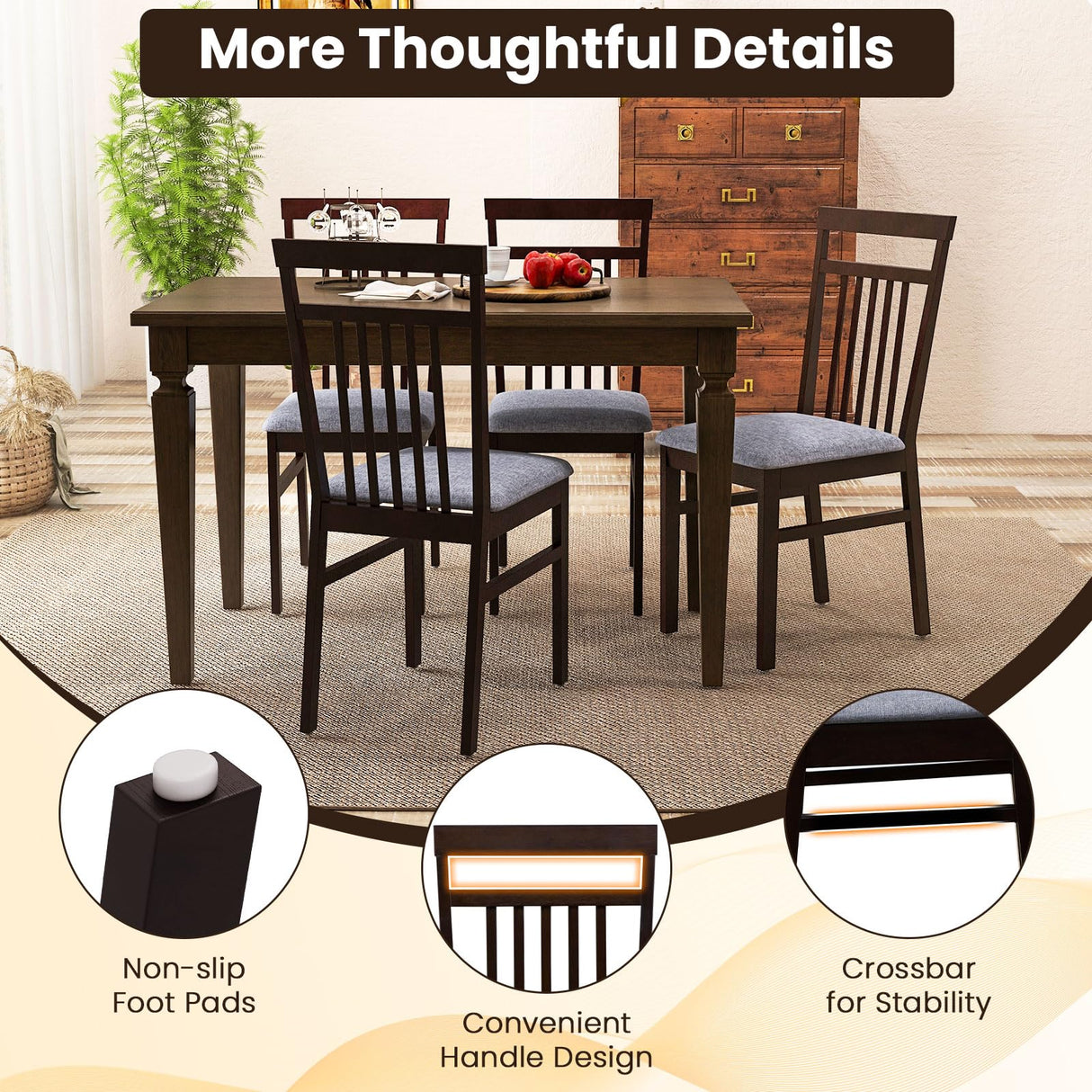 Giantex Wood Dining Chairs Set of 4, Farmhouse Kitchen Chair with Cushion Seat, Armless Wooden Dining Side Chairs with Solid Rubber Wood Frame, High Giantex