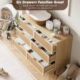 Rattan 6 Drawer Dresser for Bedroom, Large Double Dresser with Deep Drawers, Chest of Drawers for Closet with Wide Top, Long Wooden Dresser for Living Room, Hallway, Kids Room, Natural GarveeHome