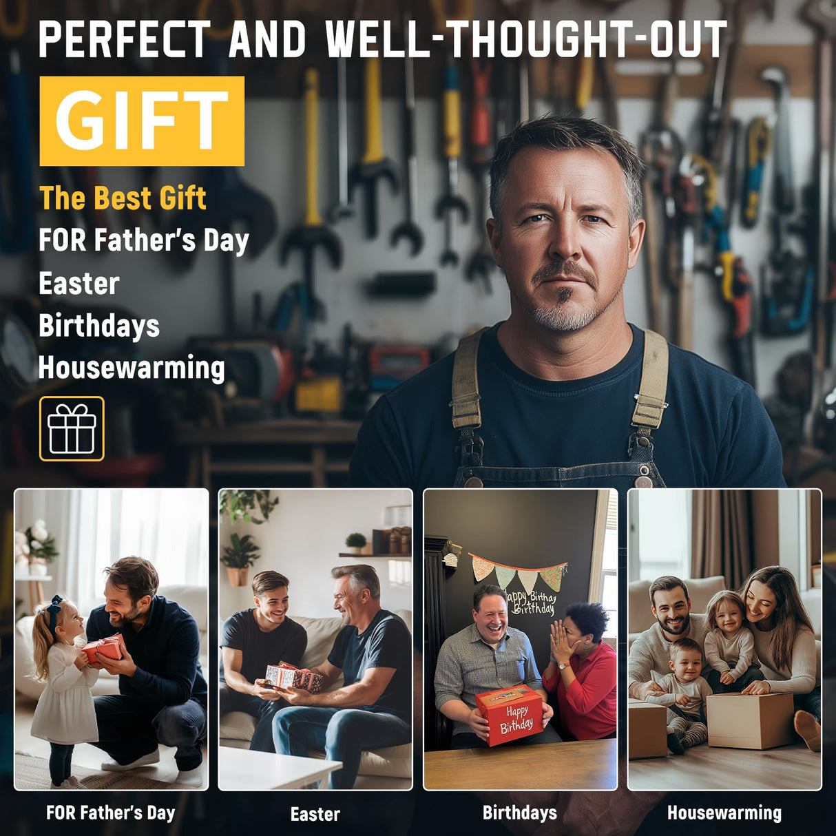 Drill Holder Wall Mount with 8-Outlet Charging Station, 190lbs Load 4 Layers Carbon Steel Heavy Duty Power Tool Organizer Wall Mount for Garage & Workshop, 4 Drill Holders, Modular Pegboard Rack OKKMAX