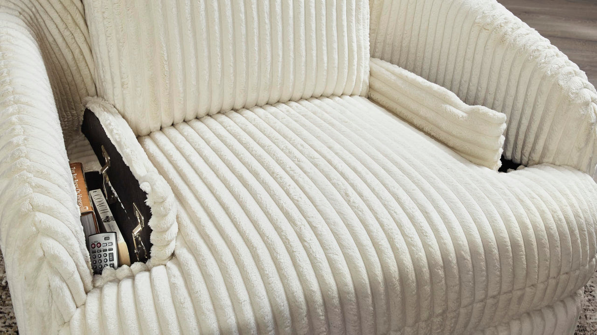 Signature Design by Ashley Tie-Breaker Cozy Contemporary Manual Press-Back Swivel Glider Rocker Recliner with 2 Bolster Pillows and Hidden Storage, White Signature Design by Ashley