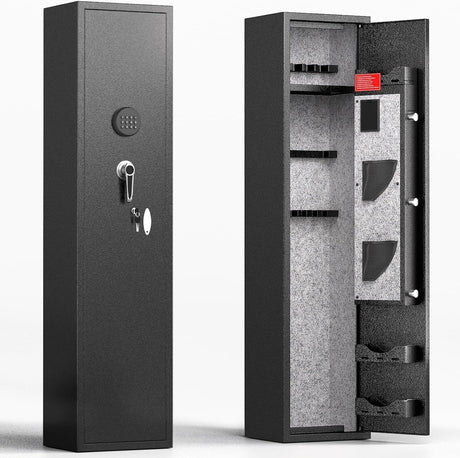 SUNCROWN 4-8 Rifle Gun Safe, Long Gun Safes for Rifles and Shotguns, Quick Access Rifle Safe with Numeric Keypad for Home Use, Metal Long Gun Safe Cabinet with 3 Adjustable Removable Brackets, Black SUNCROWN