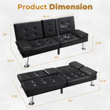 VICTONE Futon Sofa Bed Modern Faux Leather Couch Bed Convertible Folding Recliner for Living Room with 2 Cup Holders and Armrest (Black) VICTONE