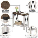 ChooChoo Farmhouse End Table for Small Spaces, Narrow Side End Table with Storage Shelf, Rustic A-Design Nightstand Sofa Table for Living Room, Bedroom (White & Brown) ChooChoo