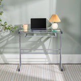 Walker Edison Metal and Glass Work From Home Laptop Computer Gaming Desk with Slide In Keyboard Tray Home Office, 31 Inch, Silver Walker Edison