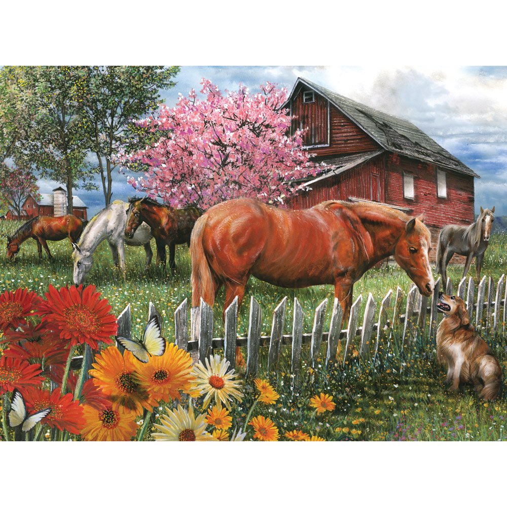 Bits and Pieces – 1000 Piece Jigsaw Puzzle for Adults – Chatting with The Neighbors, Horse and Dog - by Artist Thomas Wood, Completed Puzzle Size: 20" x 27" Bits and Pieces